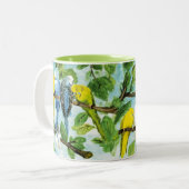 Bunte Wellensittiche | Zweifarbige Tasse (Vorderseite Links)