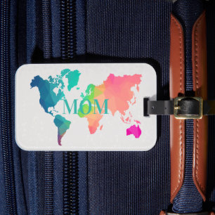 Bunte Weltkarte MOM Benutzerdefiniertes Monogramm  Gepäckanhänger