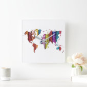 Bunte Weltkarte-Wanduhr Quadratische Wanduhr (Zuhause)