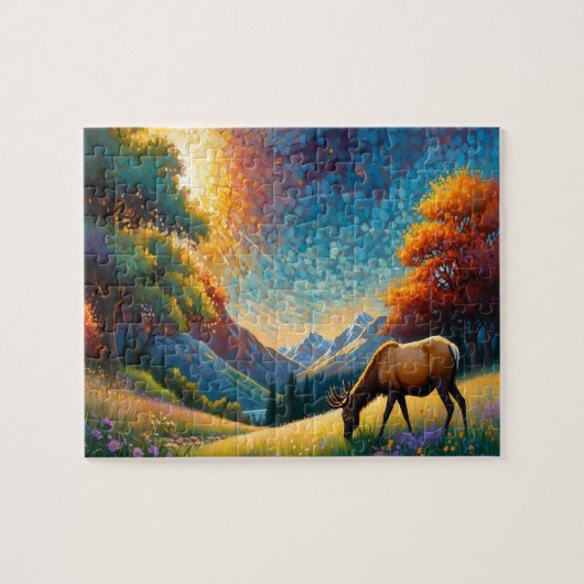 Bunte Wiese-Elche mit Blumen-Kunst Puzzle (Horizontal)