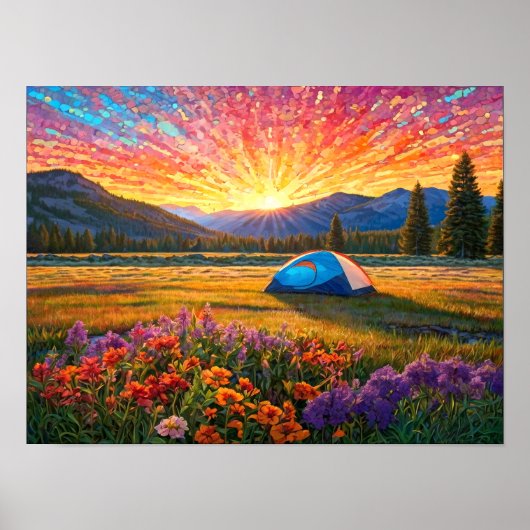 Bunte Wiesenblumen Camping Zelt Kunst Poster (Vorne)