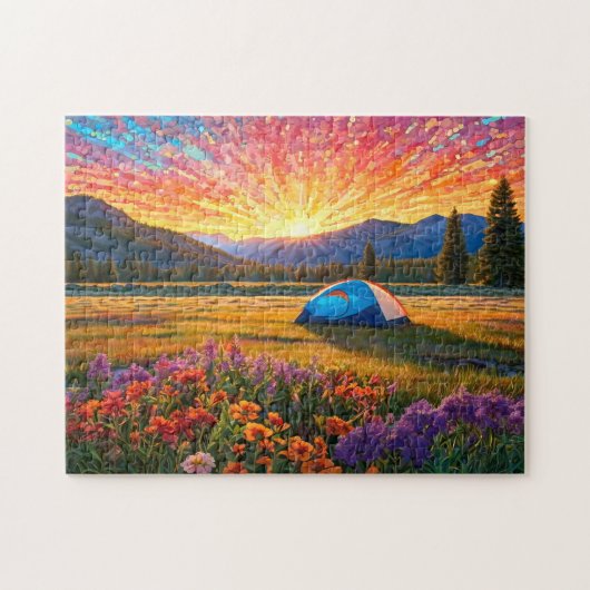 Bunte Wiesenblumen Camping Zelt Kunst Puzzle (Horizontal)