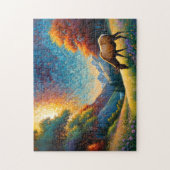 Bunte Wiesenelk mit Blumen Kunst Puzzle (Vertikal)