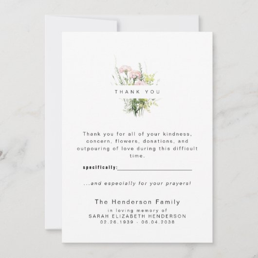 Bunte Wildblumen Beerdigung Danke (Vorderseite)