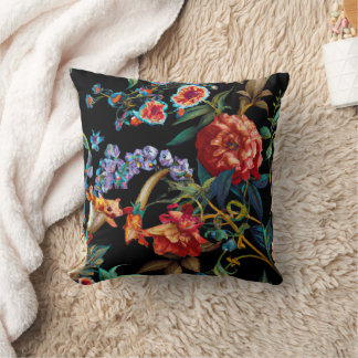 Bunte Wildblumen-Blumenkunst Schwarzes Wurfkissen Kissen