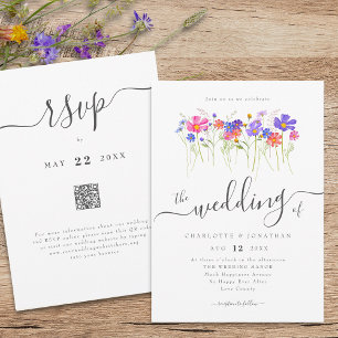 Bunte Wildblumen Boho Hochzeit QR-Code Einladung