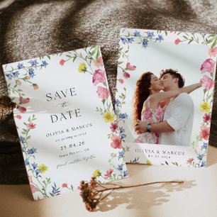 Bunte Wildblumen-Foto-Save-the-Date-Karte Save The Date