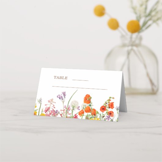 Bunte Wildblumen Hochzeit Platzkarte (Vorderseite)