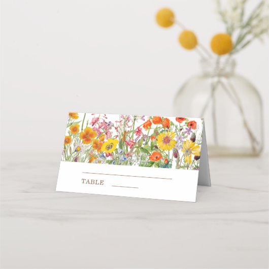 Bunte Wildblumen Hochzeit Platzkarte (Vorderseite)
