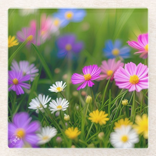 Bunte Wildblumen im Feld-17260 Glasuntersetzer (Vorderseite)
