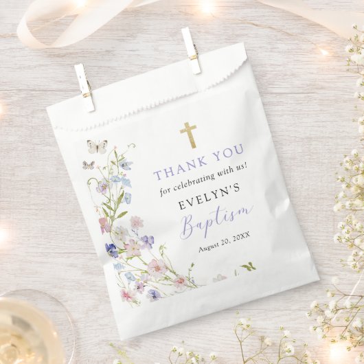 Bunte Wildblumenwiese Mädchen Taufe Geschenktütchen (Ausgeschnitten)