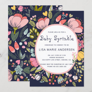 Bunte Wildblumenwiese navy Baby Sprinkle Einladung