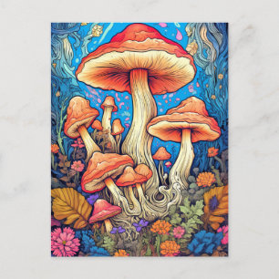 Bunte wilde psychedelische Pilze Illustration Postkarte