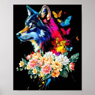 Bunte Wolf Gesichts Süße Tiere Wölfe Liebhaber Fra Poster