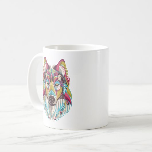 Bunte Wolf-Tasse Kaffeetasse (Vorderseite Links)