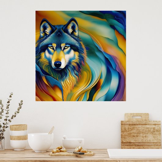 Bunte Wolf- und Bergwellen Poster (Küche)