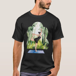 Bunte Yoga-Baum-Pose-Kunst T-Shirt