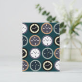 Bunte Zeit Uhr Muster Uhrmacher Postkarte (Stehend Vorderseite)