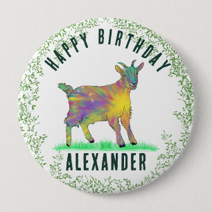 Bunte Ziege Name Happy Birthday Button