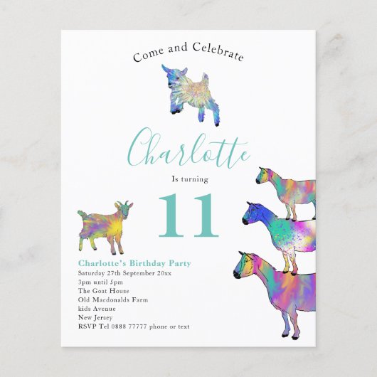 Bunte Ziegen Geburtstagsparty (Vorderseite)