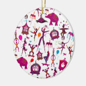 bunte Zirkuscharaktere auf Weiß Keramik Ornament (Links)