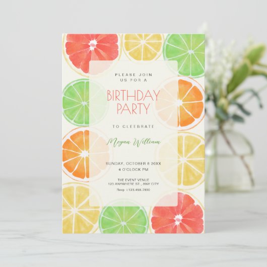 Bunte Zitronengeburt Einladung (Stehend Vorderseite)