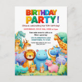 Bunte Zoo-Tiere Geburtstagsparty-Einladung Postkarte (Vorderseite)