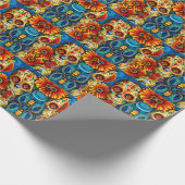 Bunte Zucker-Schädel-Blumen-Volks-Kunst Pat Geschenkpapier (Ecke)