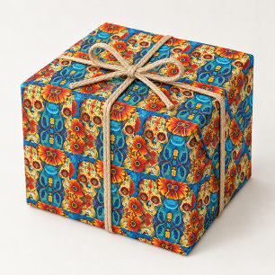 Bunte Zucker-Schädel-Blumen-Volks-Kunst Pat Geschenkpapier