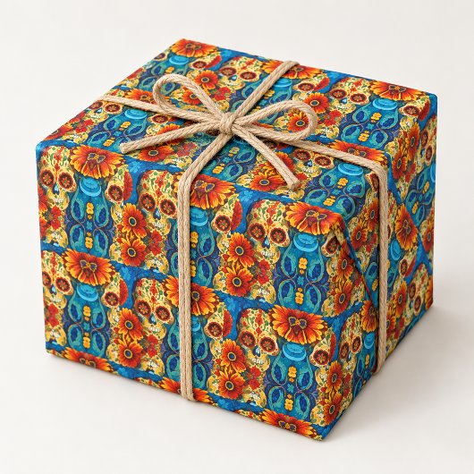 Bunte Zucker-Schädel-Blumen-Volks-Kunst Pat Geschenkpapier