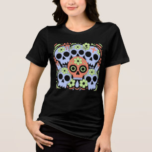 Bunte Zuckerschädel Día De Los Muertos Tri-Blend Shirt