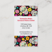 Bunte Zuckerschädel-Fiesta auf Schwarzem Visitenkarte (Rückseite)