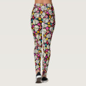 Bunte Zuckerschädel und -Blumen auf Schwarzem Leggings (Rückseite)
