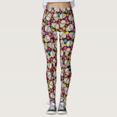 Bunte Zuckerschädel und -Blumen auf Schwarzem Leggings (Vorderseite)