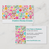 Bunte Zuckerschädel-und -Blumen-Fiesta Visitenkarte (Vorne/Hinten)
