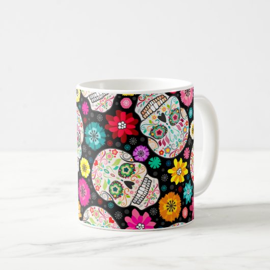 Bunte Zuckerschädel-und Kaffeetasse (VorderseiteRechts)