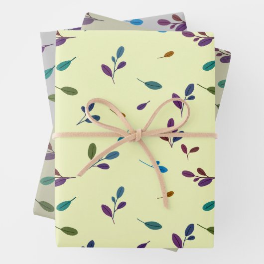 Bunte Zweige/Blätter Geschenkpapier Set (Beispiel)