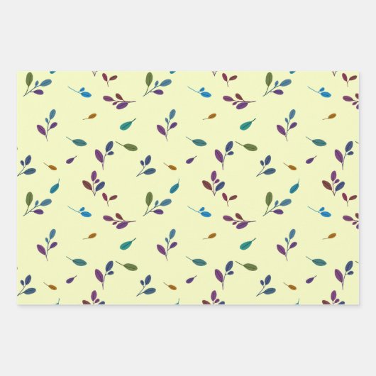 Bunte Zweige/Blätter Geschenkpapier Set (Vorderseite)