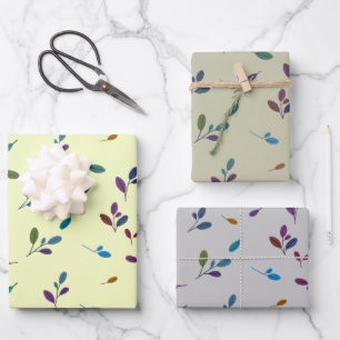 Bunte Zweige/Blätter Geschenkpapier Set