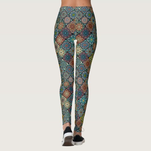Bunter abstrakter Fliesenmusterentwurf Leggings (Rückseite)