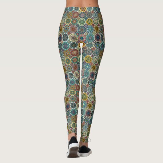 Bunter abstrakter Fliesenmusterentwurf Leggings (Rückseite)