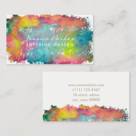 Bunter Aquarell Brushstroke Visitenkarte (Vorne/Hinten)
