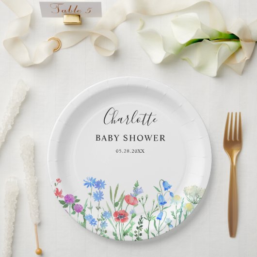 Bunter Baby Shower Wildblumenfeier Pappteller (Hochzeit)