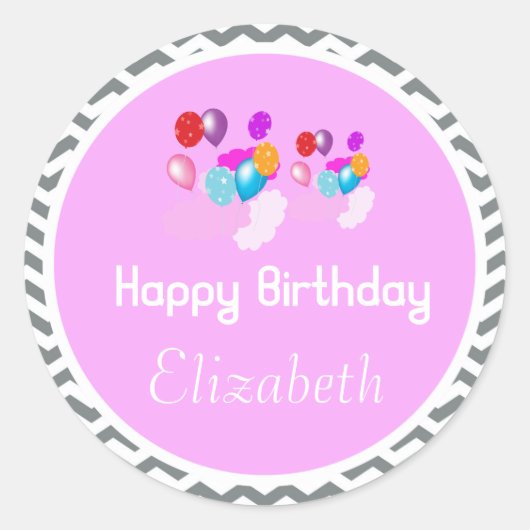 bunter Ballon glücklich Geburtstag rosa Aufkleber (Vorderseite)