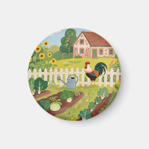 Bunter Bauerngarten Hahn Magnet