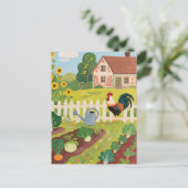 Bunter Bauerngarten Hahn Postkarte (Stehend Vorderseite)