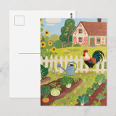 Bunter Bauerngarten Hahn Postkarte (Vorne/Hinten)