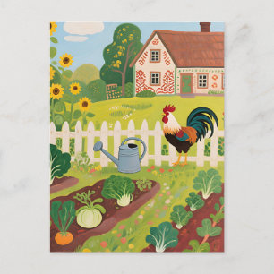 Bunter Bauerngarten Hahn Postkarte