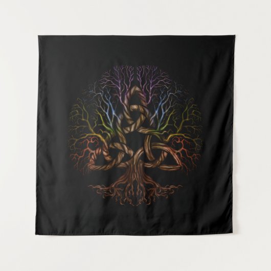Bunter Baum des Lebens mit Triquetra Wandteppich (Vorderseite)