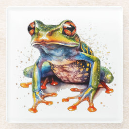bunter Baumfrosch in Aquarell Glasuntersetzer